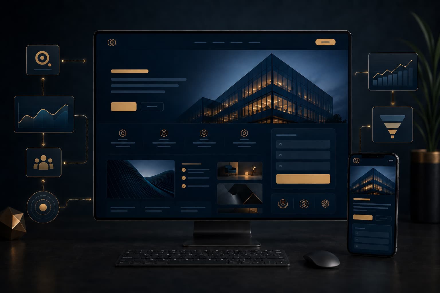 Premium website SEO interface with refined structure, visibility cues, and search-ready presentation